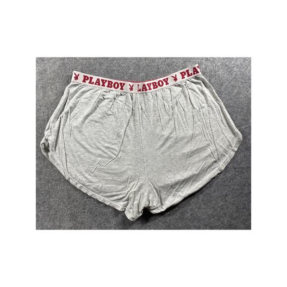Playboy Pajama Set Womens Medium Gray Button Front Top Shorts Sleepwear Lounge - Picture 9 of 14
